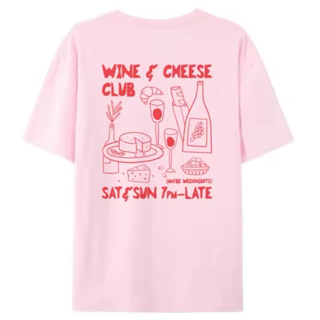 Wine  Cheese Club Light Pink Tee